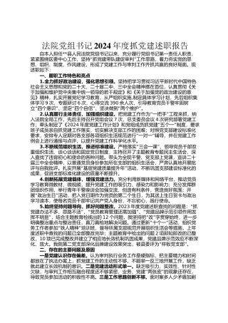 法院党组书记2024年度抓党建述职报告