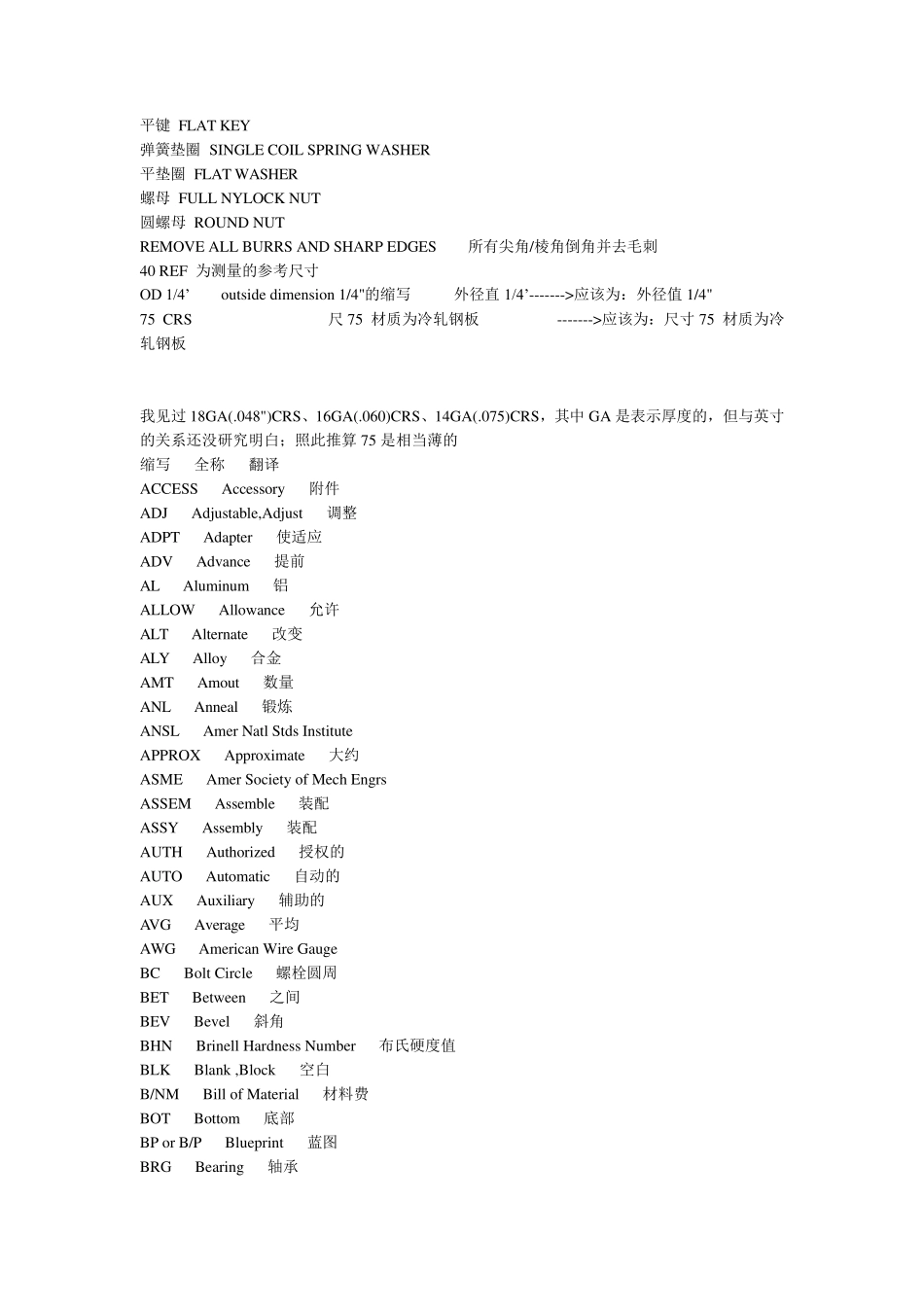 机械图纸中常用词汇英语缩写_第2页