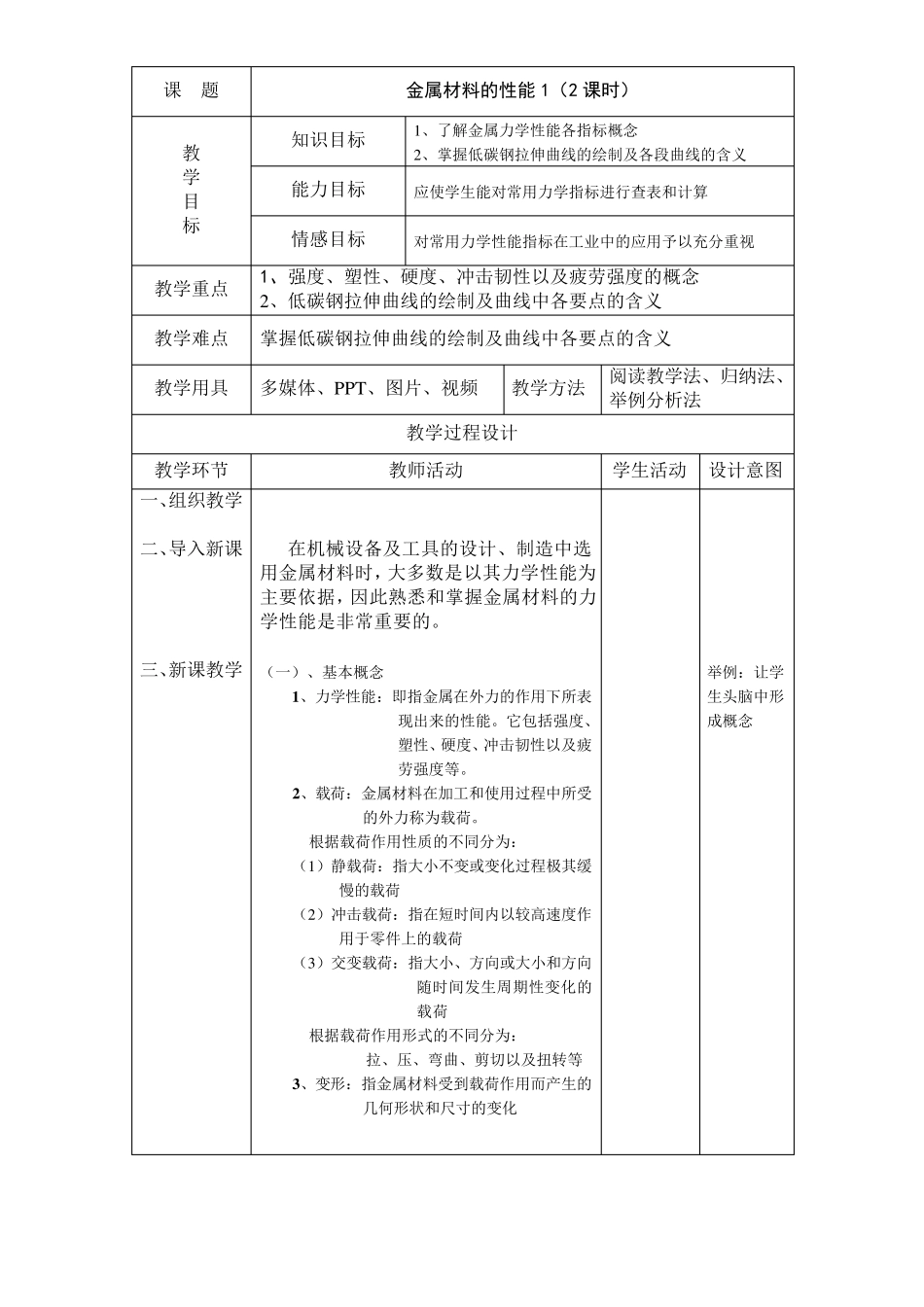 机械基础《金属材料的性能》教案_第1页