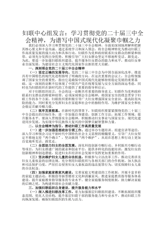 妇联中心组发言：学习贯彻党的二十届三中全会精神，为谱写中国式现代化凝聚巾帼之力