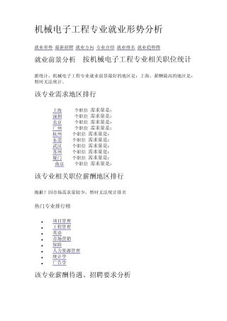 机械电子工程专业就业形势分析