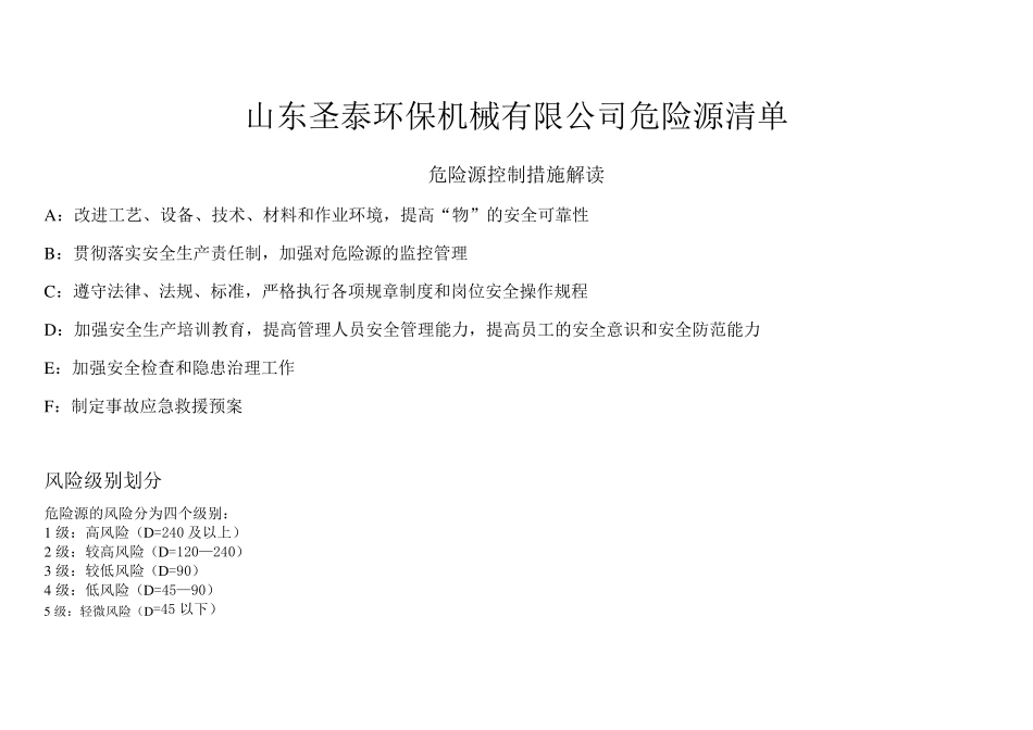 机械行业危险源辨识、风险评价及风险控制表_第1页