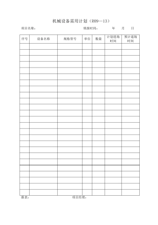 机械设备记录台账(含9套表格)