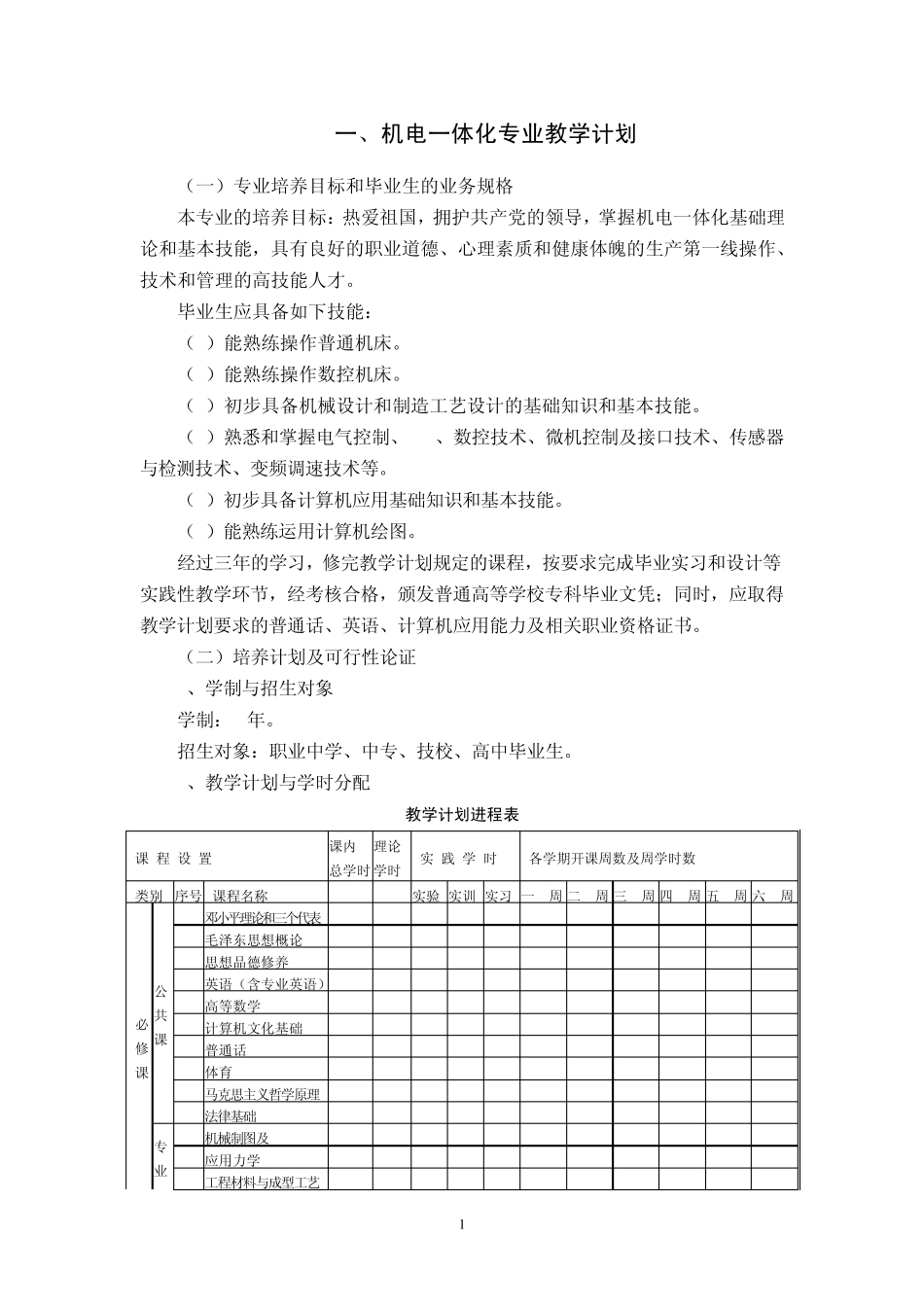 机电一体化专业人才培养方案_第2页