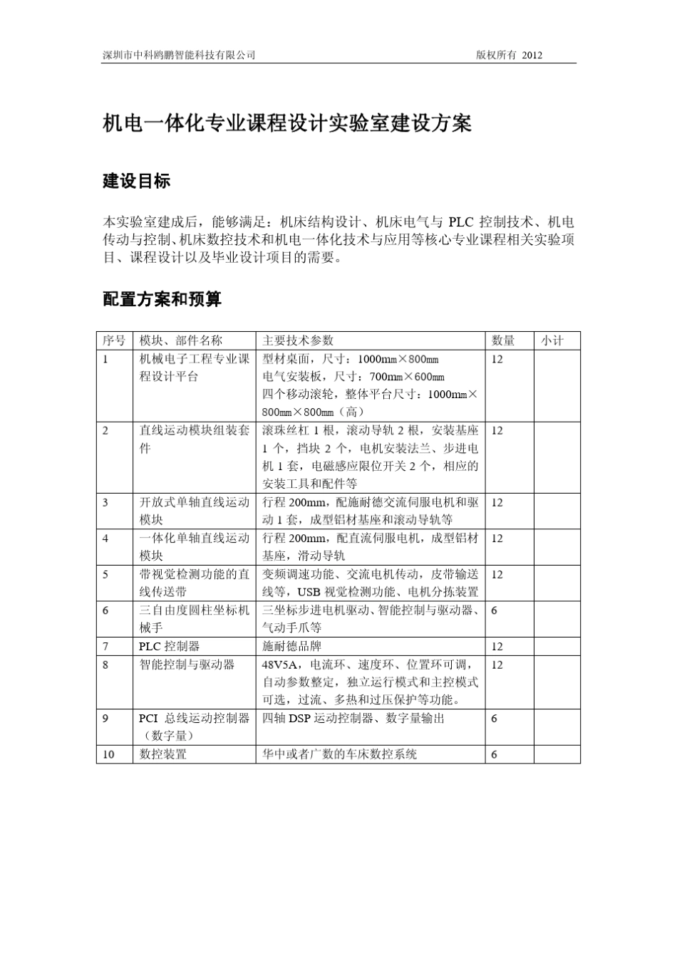 机电一体化专业课程设计实验室建设方案_第1页
