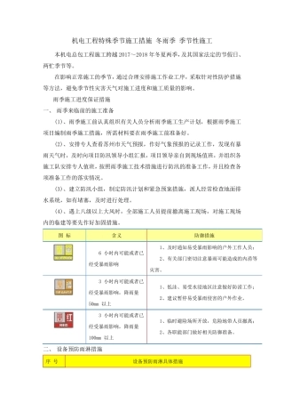 机电工程特殊季节施工措施冬雨季季节性施工