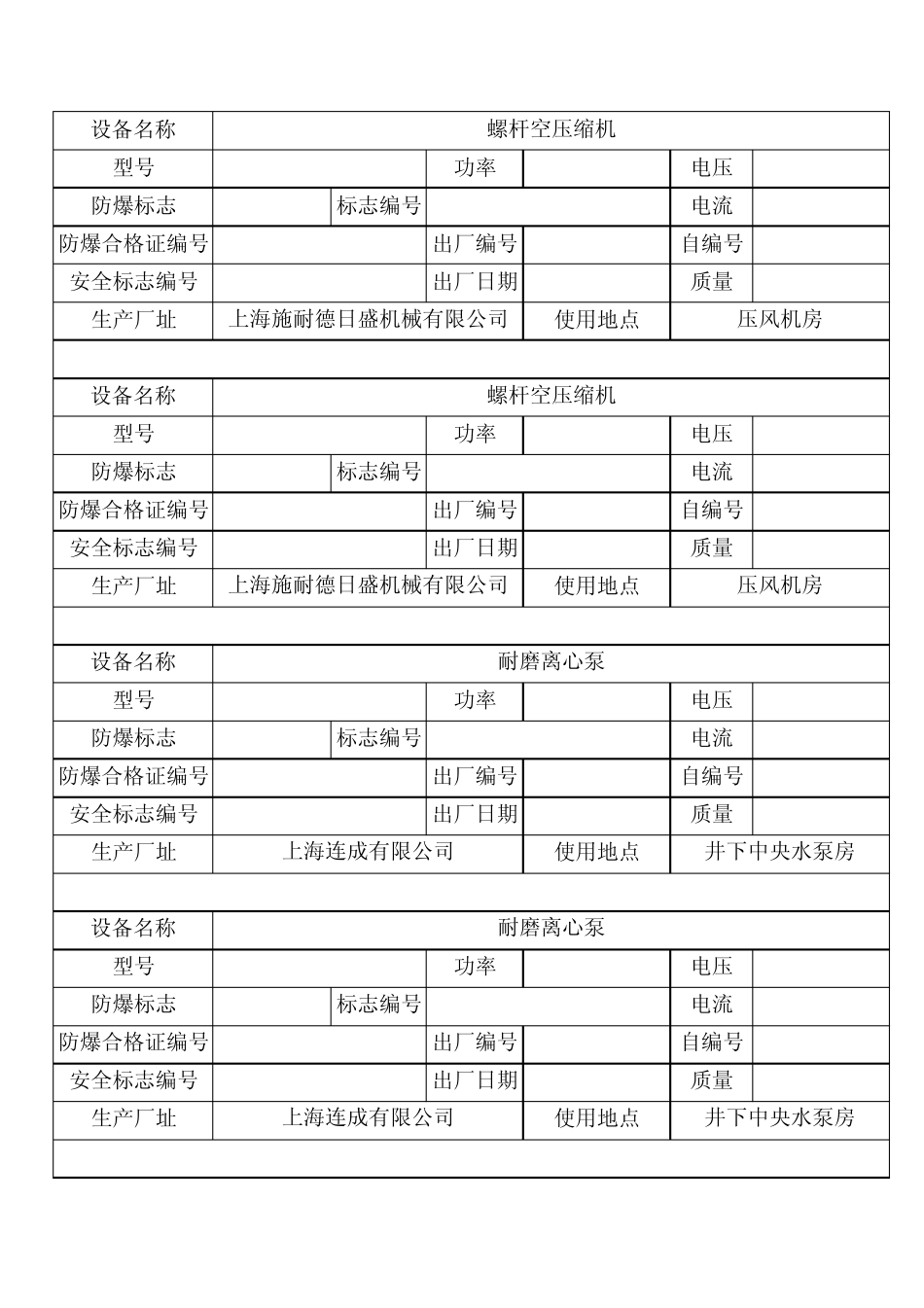 机电设备一台一档表_第3页