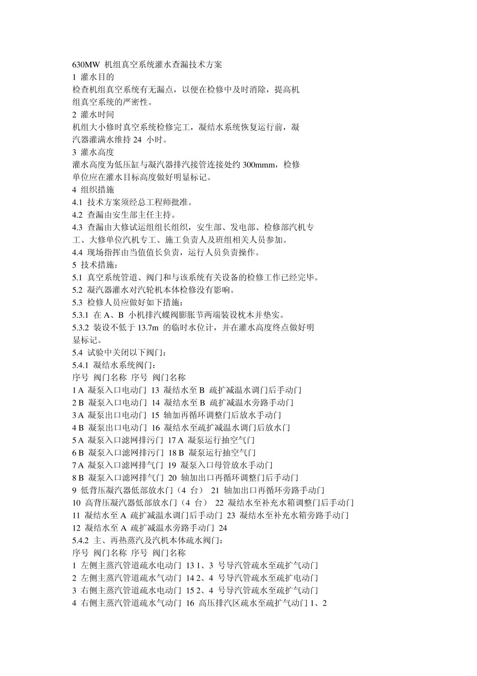 机组真空系统灌水查漏技术方案汇总_第1页