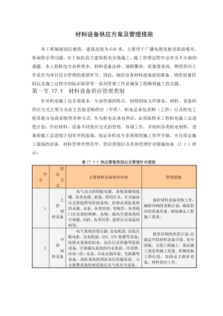 材料设备供应方案及管理措施