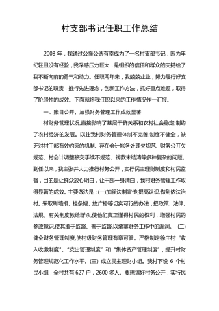 村支部书记任职工作总结