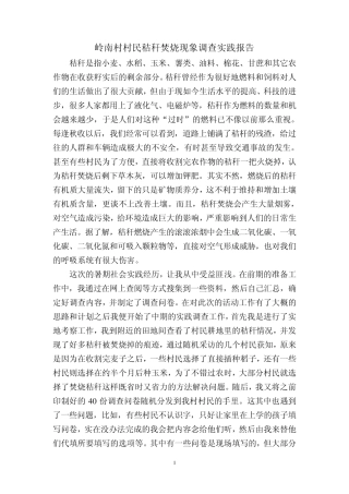 村民焚烧秸秆现象调查实践报告