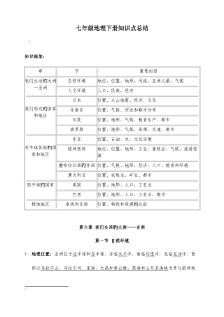 2025年初一地理下册知识点总结新版