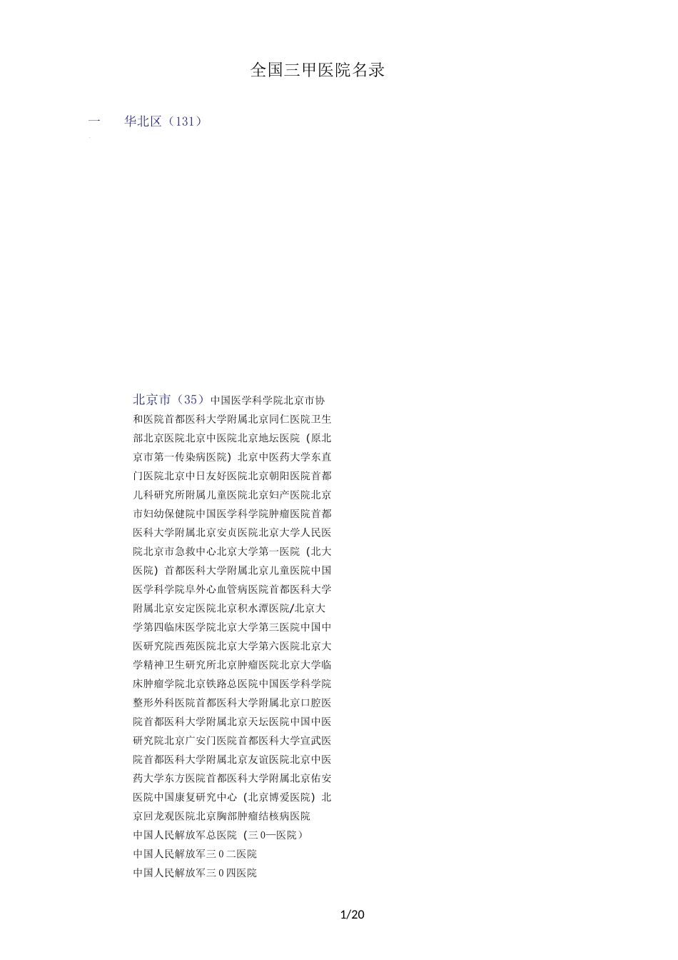 完整全国三甲医院名录_第1页