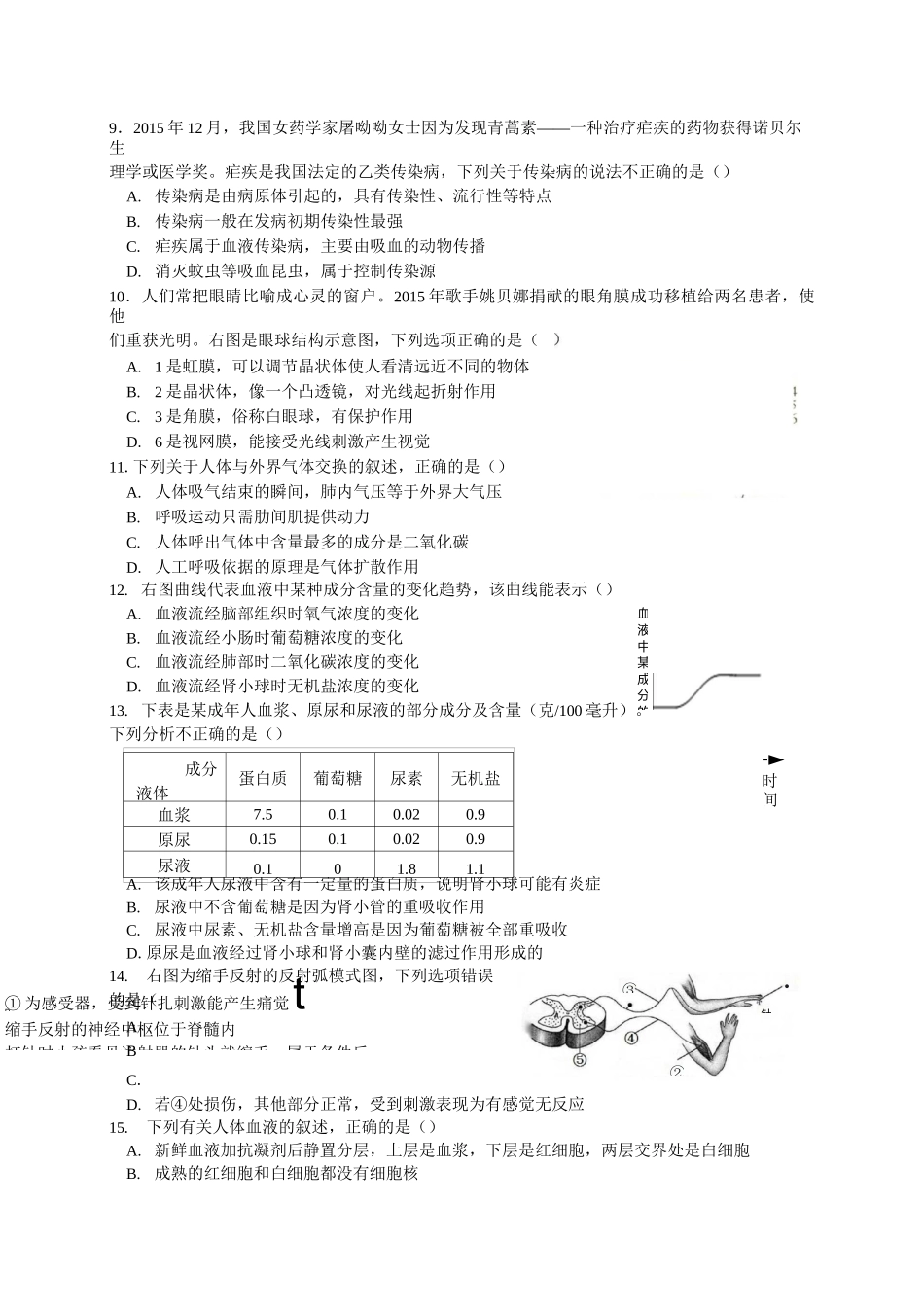 初中生物学业考试题及答案_第3页