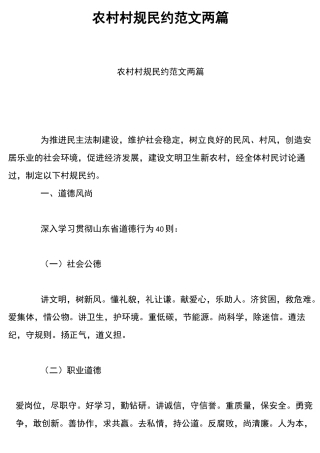 农村村规民约范文两篇