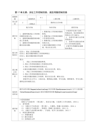 《液压与气动技术》电子教案 第17单元课：多缸工作控制回路、液压伺服控制回路