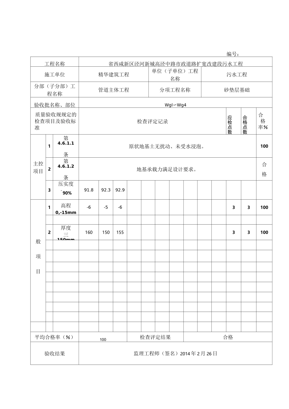 污水砂垫层检验批_第1页