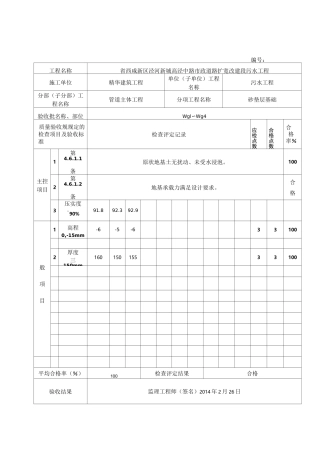 污水砂垫层检验批