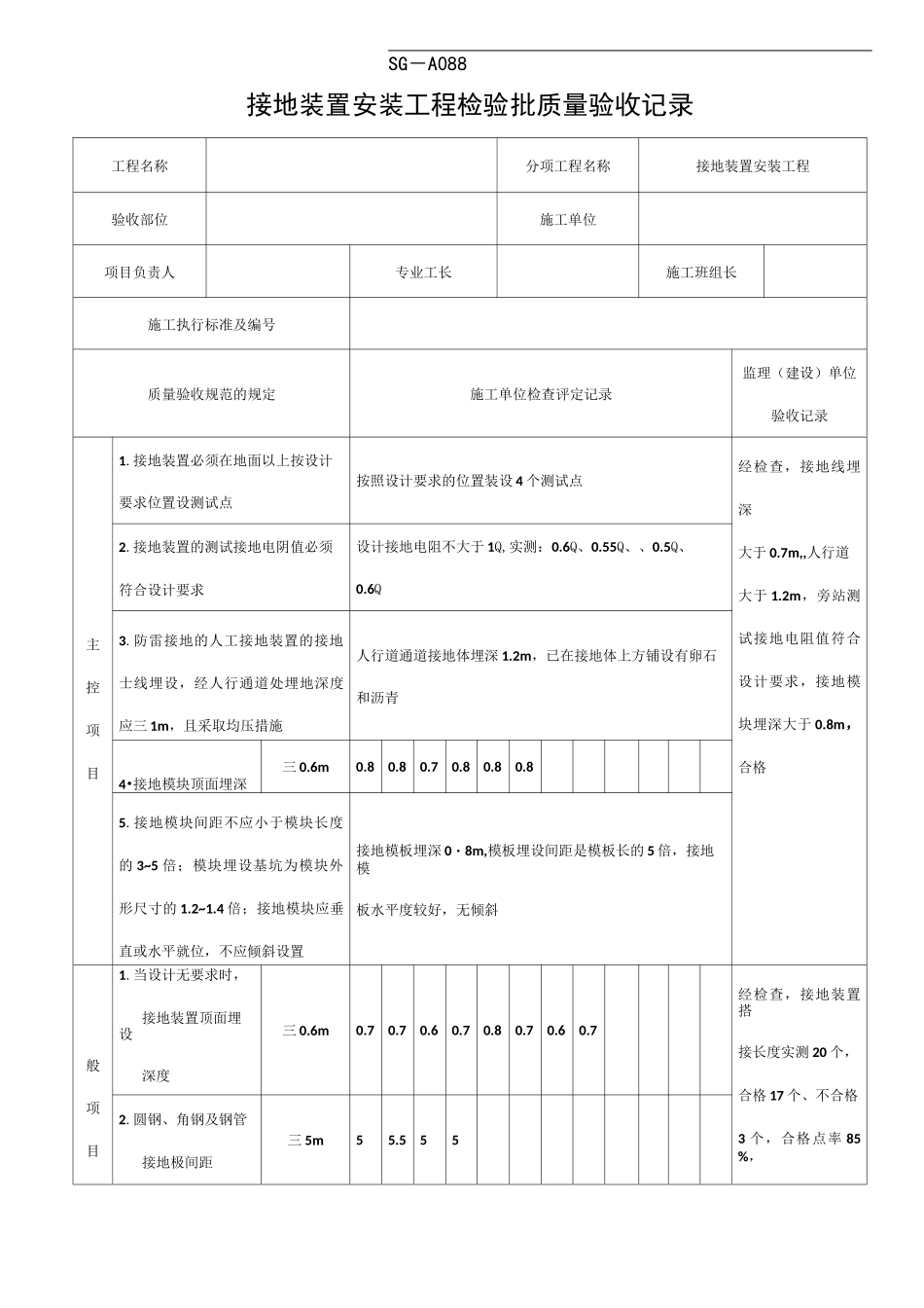 SG-A088接地装置安装工程检验批质量验收记录_第1页