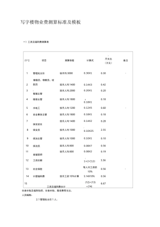 写字楼物业费测算标准及模板
