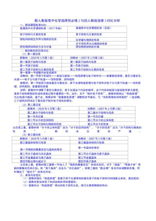 高中化学新旧教材的变化