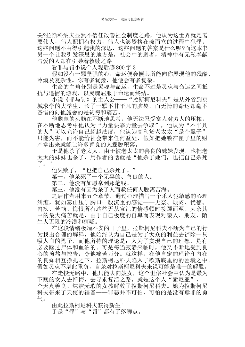 看罪与罚小说个人观后感800字5篇_第3页