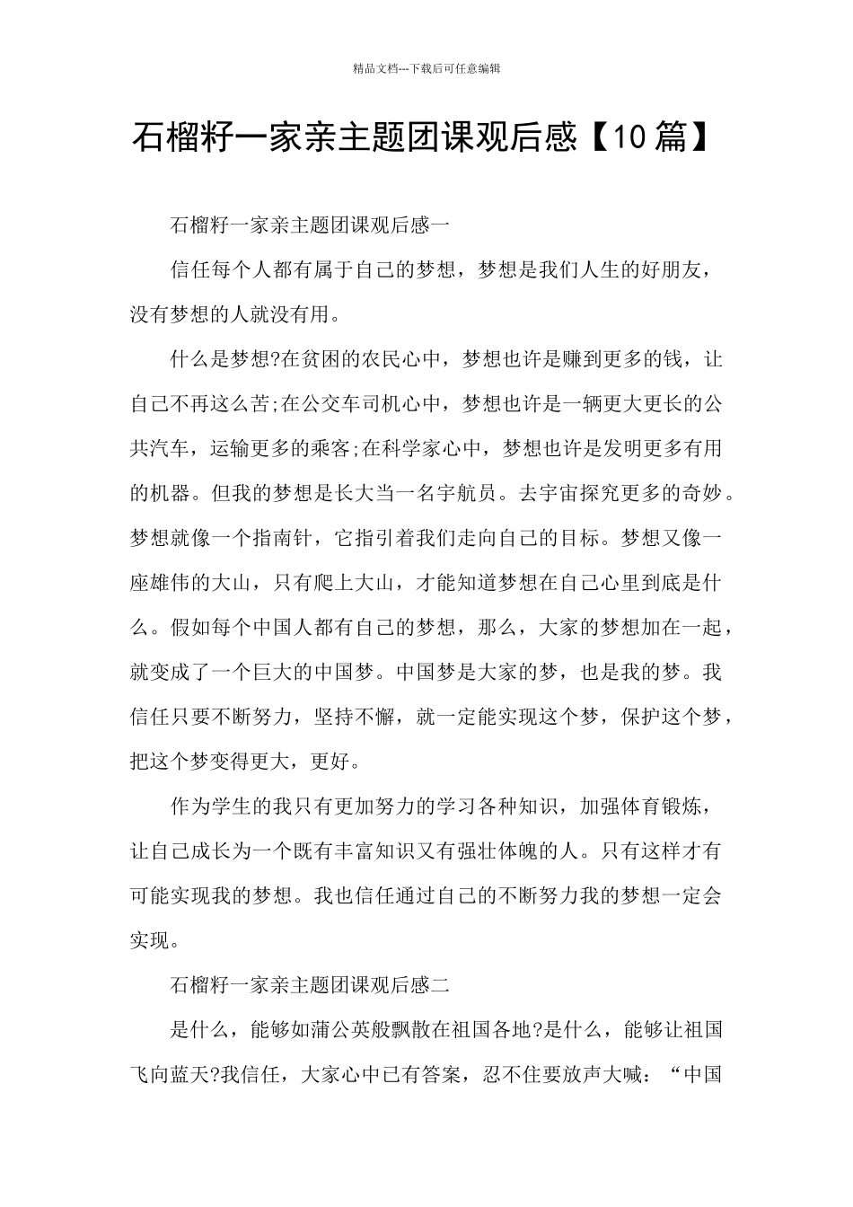 石榴籽一家亲主题团课观后感_第1页