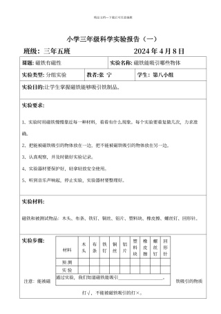 磁铁有磁性实验报告