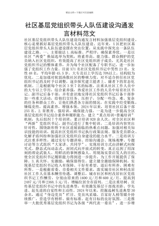 社区基层党组织带头人队伍建设交流发言材料范文
