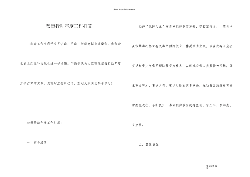 禁毒行动年度工作计划_第1页
