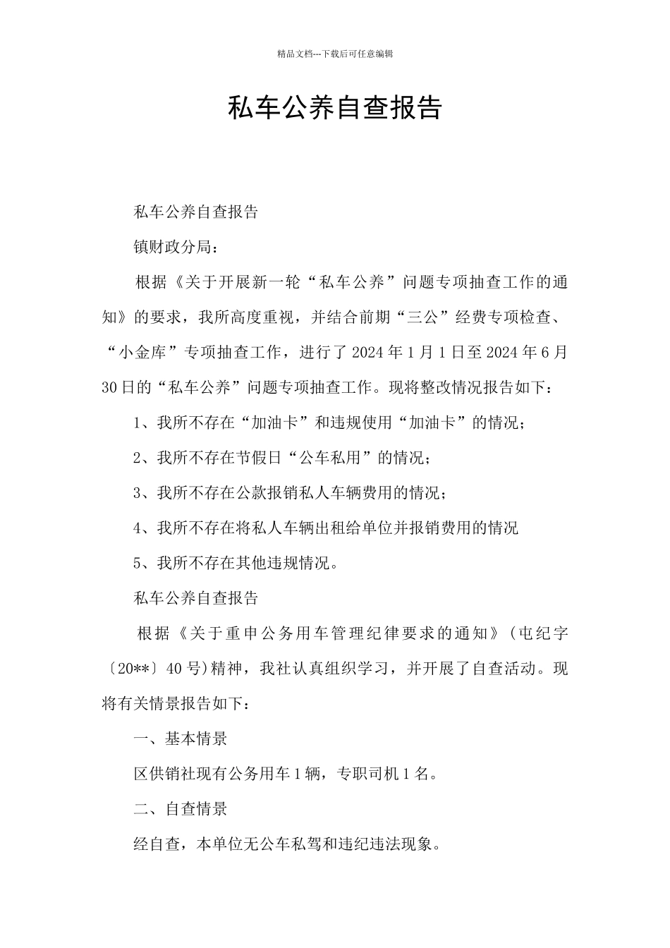 私车公养自查报告_第1页