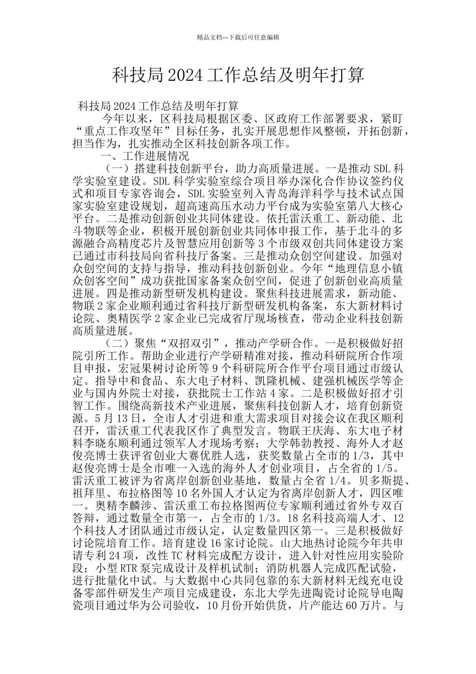 科技局2024工作总结及明年打算_第1页