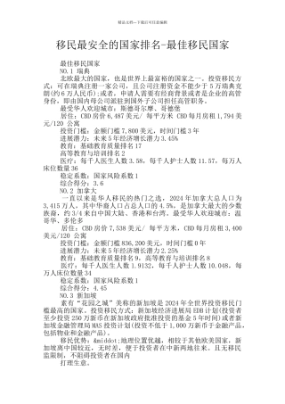 移民最安全的国家排名