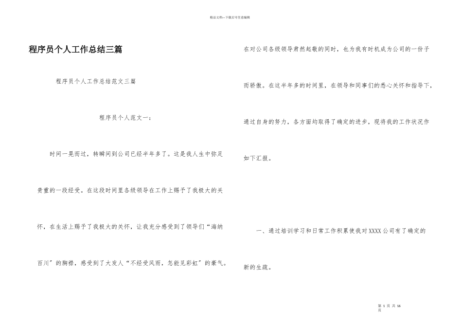 程序员个人工作总结三篇_第1页
