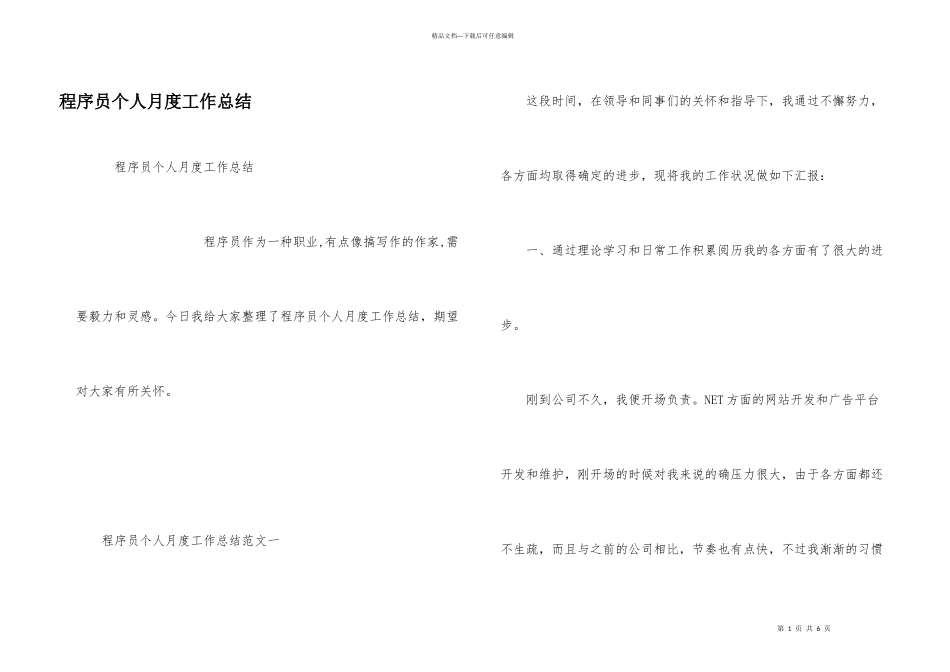 程序员个人月度工作总结_第1页
