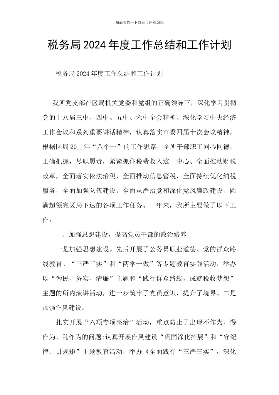 税务局2024年度工作总结和工作计划_第1页