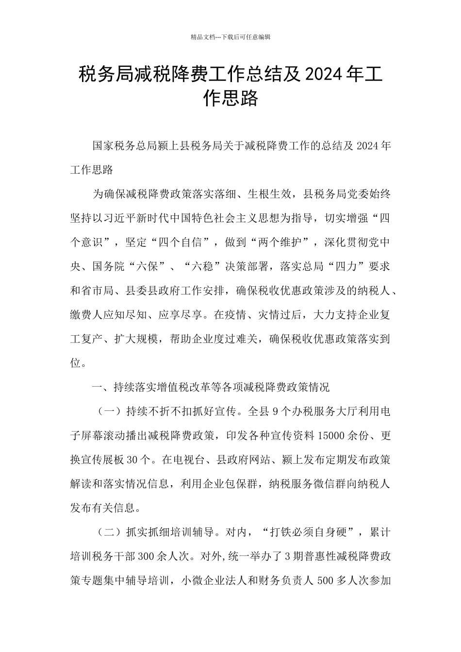 税务局减税降费工作总结及2024年工作思路_第1页