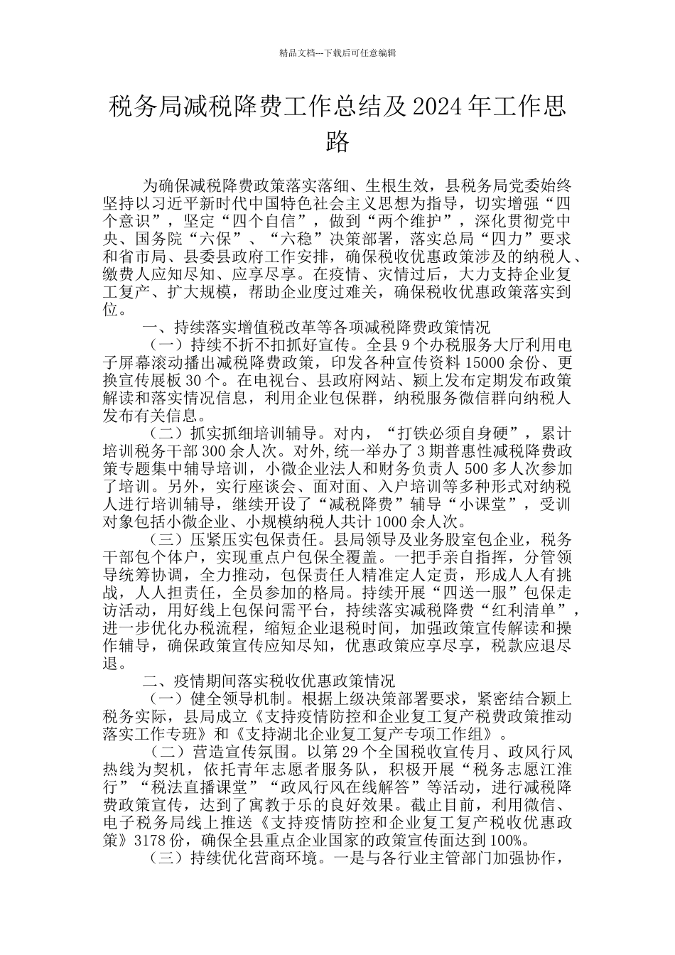 税务局减税降费工作总结及2024年工作思路_第1页