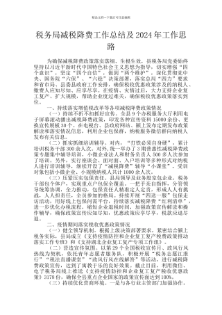 税务局减税降费工作总结及2024年工作思路