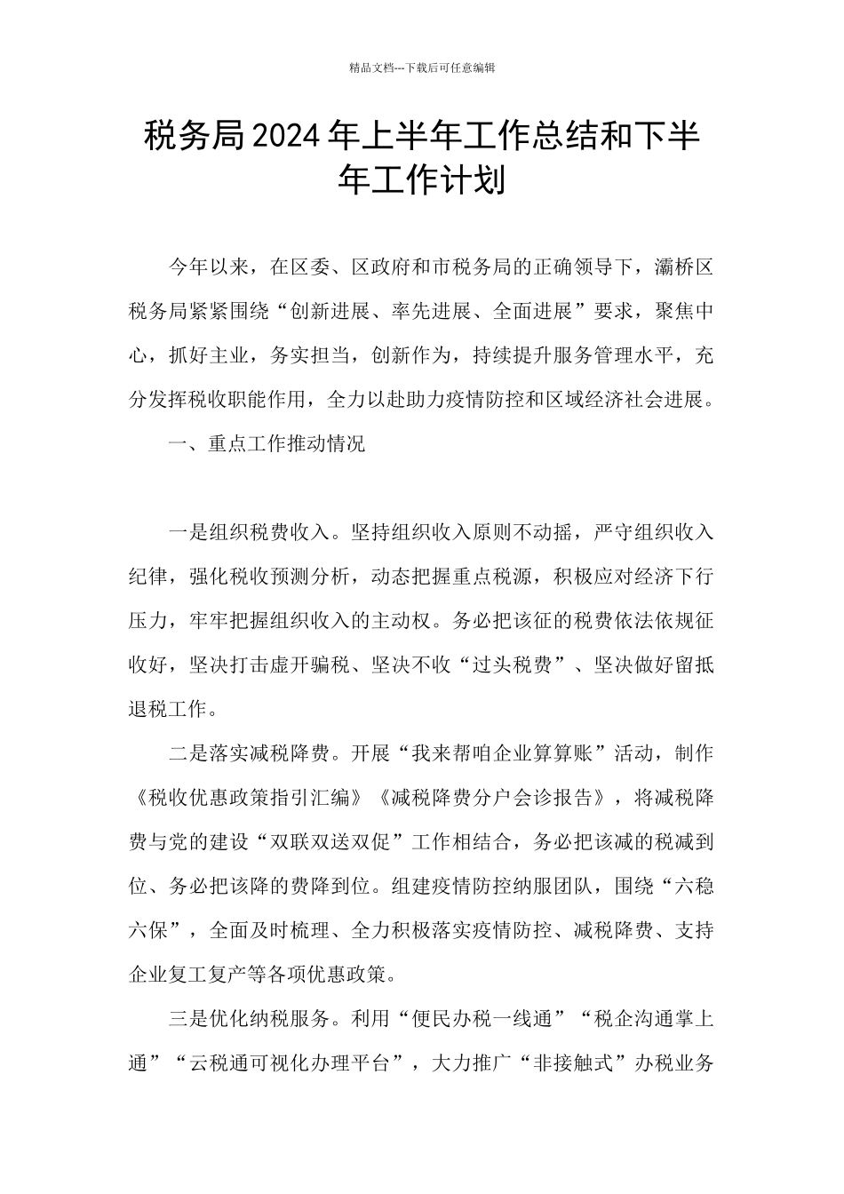 税务局2024年上半年工作总结和下半年工作计划_第1页