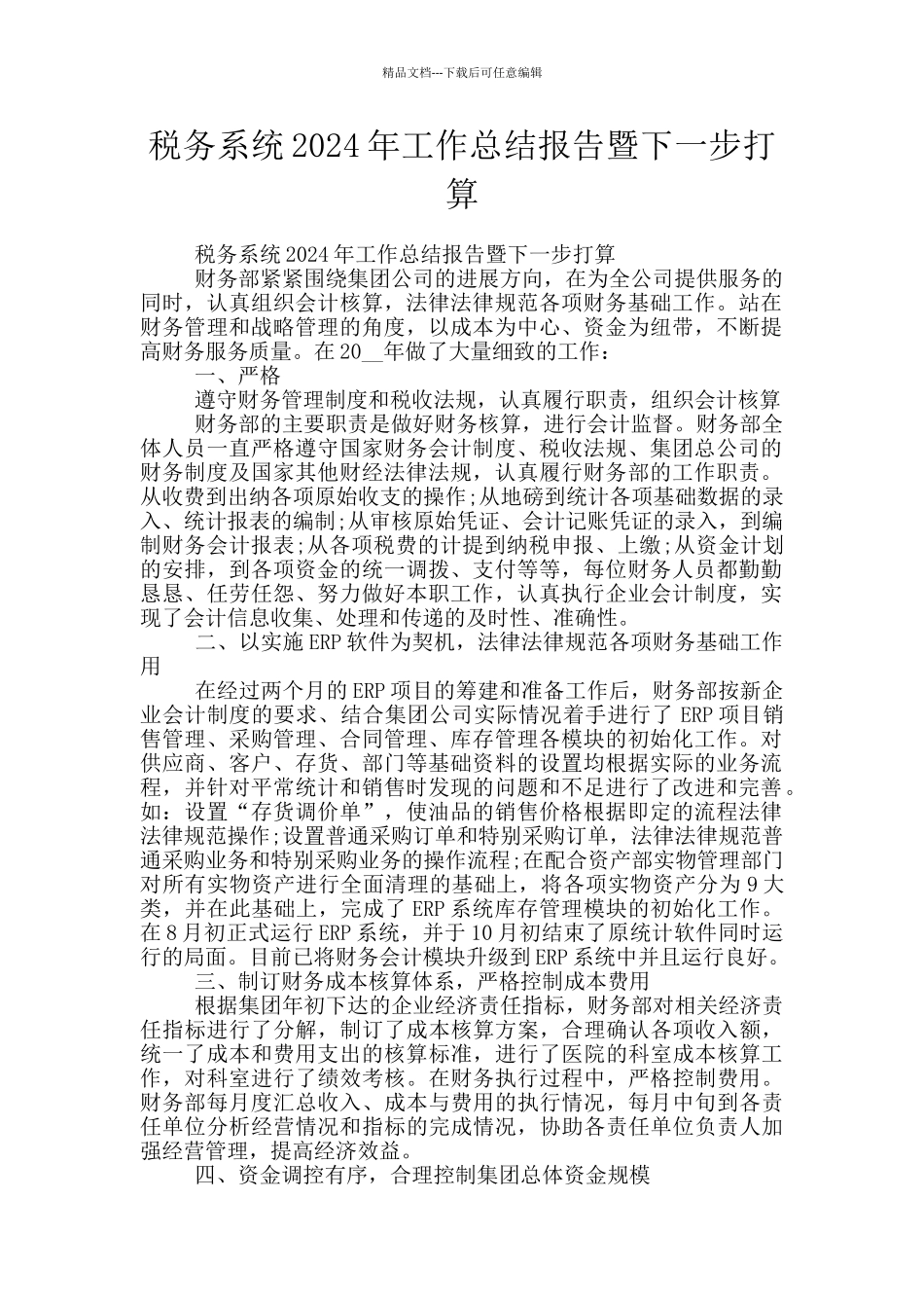 税务系统2024年工作总结报告暨下一步打算_第1页