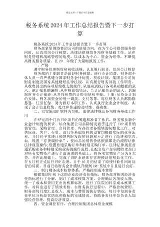 税务系统2024年工作总结报告暨下一步打算