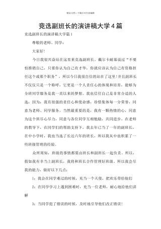 竞选副班长的演讲稿大学4篇
