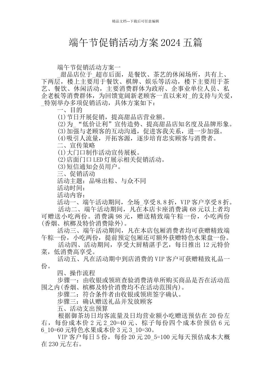 端午节促销活动方案2024五篇_第1页