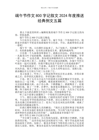 端午节作文800字记叙文2024年度推送经典例文五篇