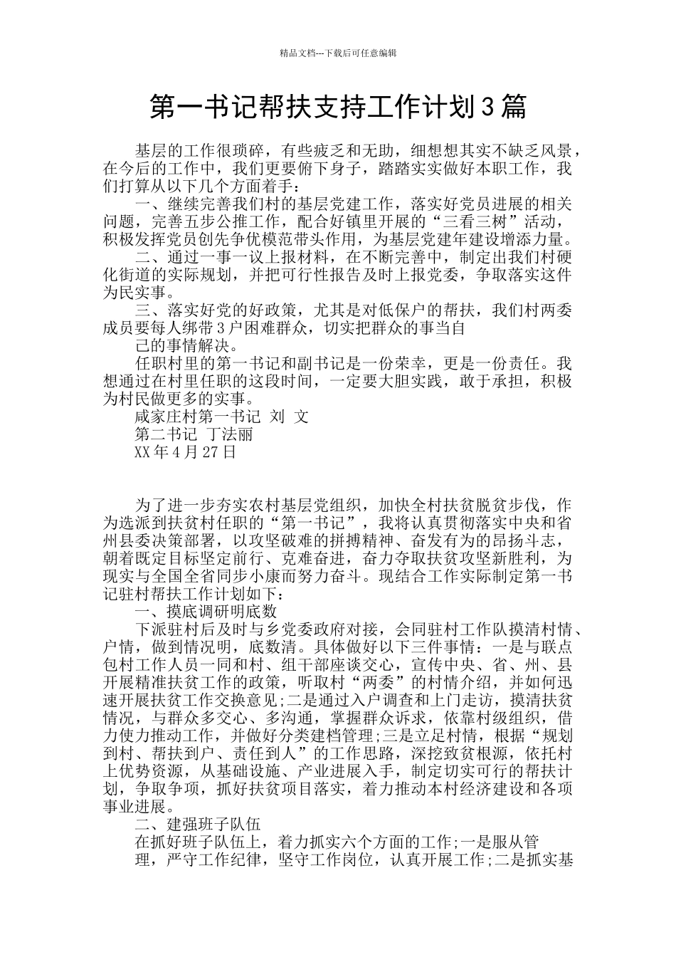 第一书记帮扶支持工作计划3篇_第1页