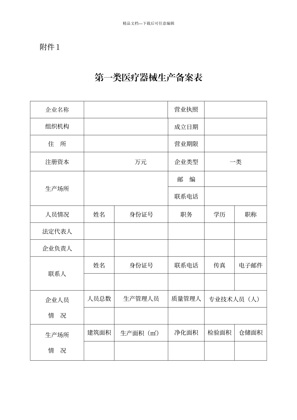第一类医疗器械生产备案表_第1页