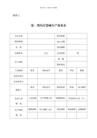 第一类医疗器械生产备案表