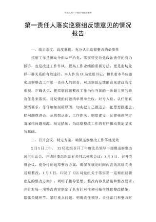 第一责任人落实巡察组反馈意见的情况报告