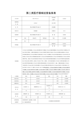 第二类医疗器械经营备案申请表
